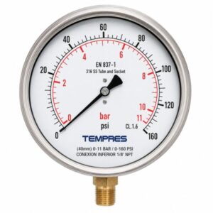 MANOMETRO TEMPRES (40mm) 0-11 BAR / 0-160 PSI CONEXION INFERIOR 1/8' NPT