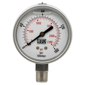 Manómetro BTU (63 mm) 0–160 BAR / 0–2300 PSI Conexión Inferior 1/4 NPT FULL INOX