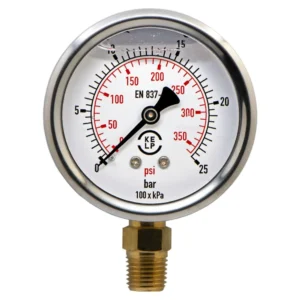 Manometro KELP (63 mm) 0+25 BAR, 0+350 PSI Conexión Inferior Bronce 1/4" NPT