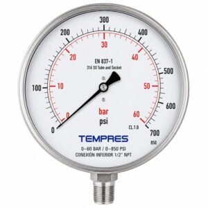 Manómetro TEMPRES (100 mm) 0–60 BAR / 0–850 PSI Conexión	Inferior 1/2" NPT