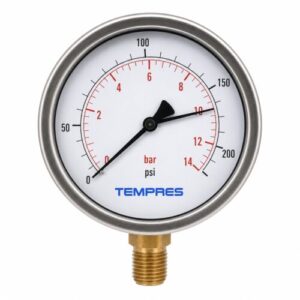 Manómetro TEMPRES DN 2.5" (63 mm) 0–14 BAR / 0–200 PSI Conexión Inferior 1/4" NPT BOTTOM INOX BRONCE