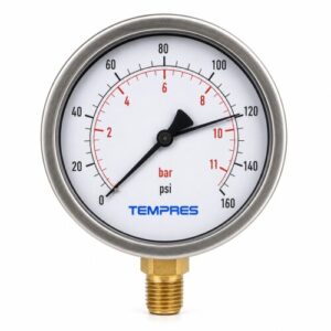 Manómetro TEMPRES DN2.5" (63 mm) 0–11 BAR / 0–160 PSI Conexión Inferior 1/4" NPT BOTTOM INOX BROZE