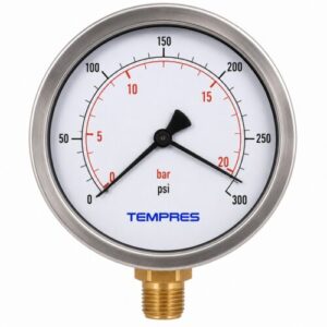 Manómetro TEMPRES DN4" (100 mm) 0–20 BAR / 0–300 PSI Conexión Inferior 1/2" NPT INOX BRONZE