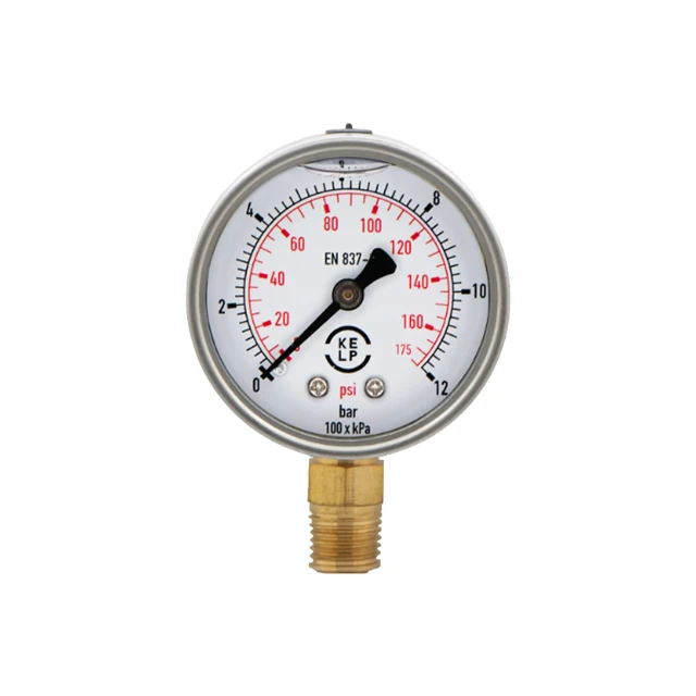 Manómetro Análogo con Glicerina KELP 0–12 Bar / 0–180 PSI Conexión Inferior de 1/4" NPT