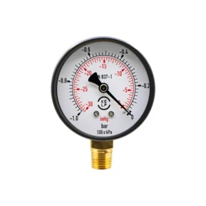 Vacuómetro Análogo KELP -1 + 0 bar ; -30" Hg + 0 psi, Diám (40 mm), conex. inferior Bronce 1/8" NPT
