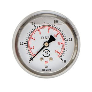 Manómetro KELP (63 mm) 0–1 bar / 0–14 psi conexión Posterior 1/4″ NPT Aleación cobre