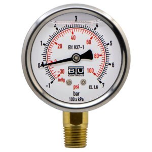 Mano-Vacuómetro BTU Controls DN 63 mm, -1 a +7 bar / -30 inHg a +100 psi Conexión Inferior 1/4″ NPT BRONCE