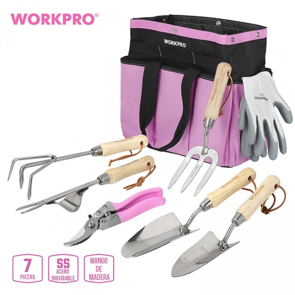 Juego de Herramientas de Jardín WORKPRO 7 Piezas con Bolso Organizador - Imagen 3
