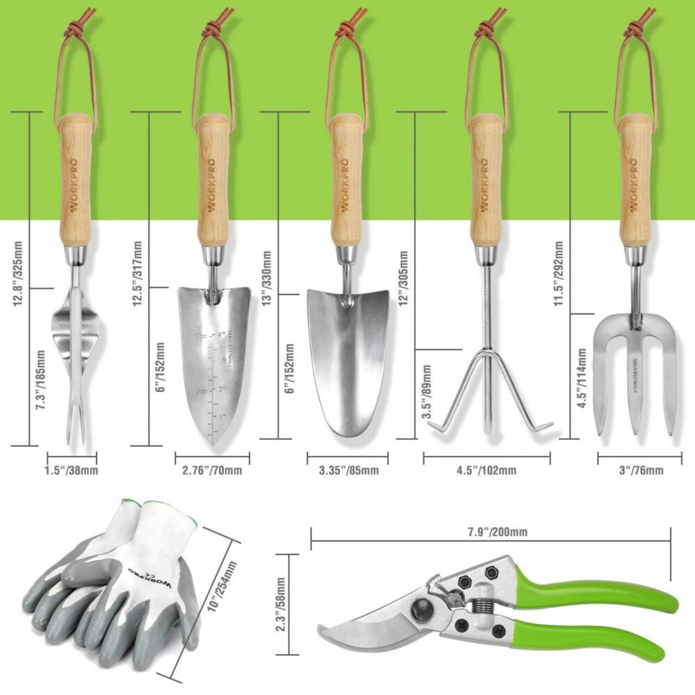 Juego de Herramientas de Jardín WORKPRO 7 Piezas con Bolso Organizador Verde - Imagen 2