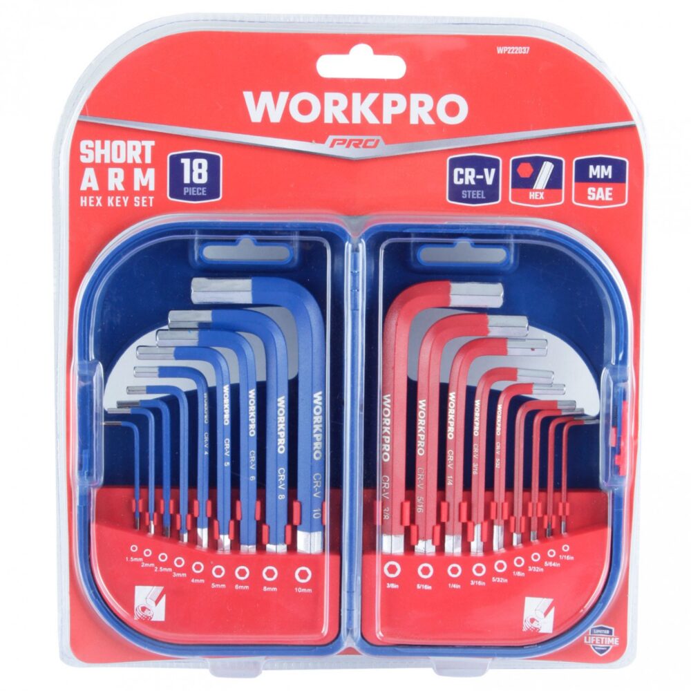 Juego de Llaves Hexagonales WORKPRO 18 Piezas Métricas y SAE
